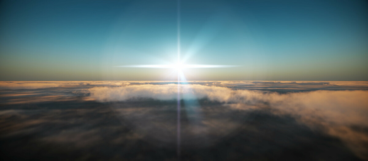 Fly in clouds sunset