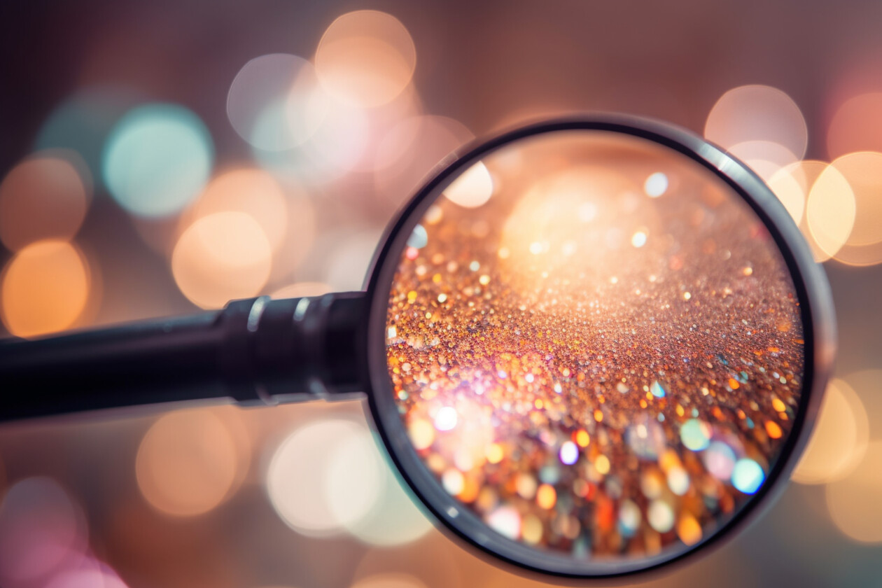 An abstract close up of a magnifying glass or loupe with bokeh lights, symbolizing business investigation and research business concept, bokeh generative ai